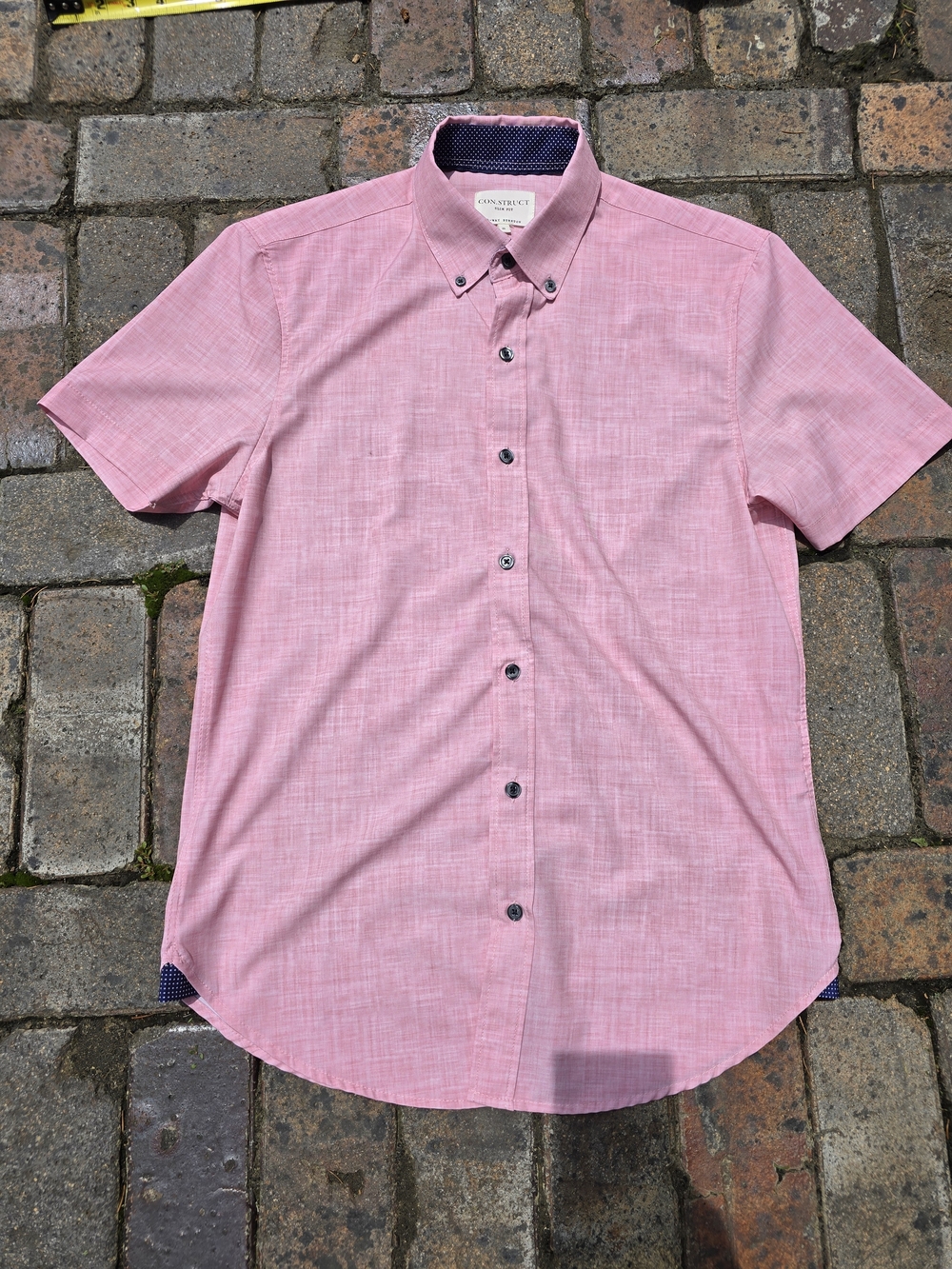 Construct Pink Short-Sleeve Button-Down Shirt. EUC Lightweight And Cool